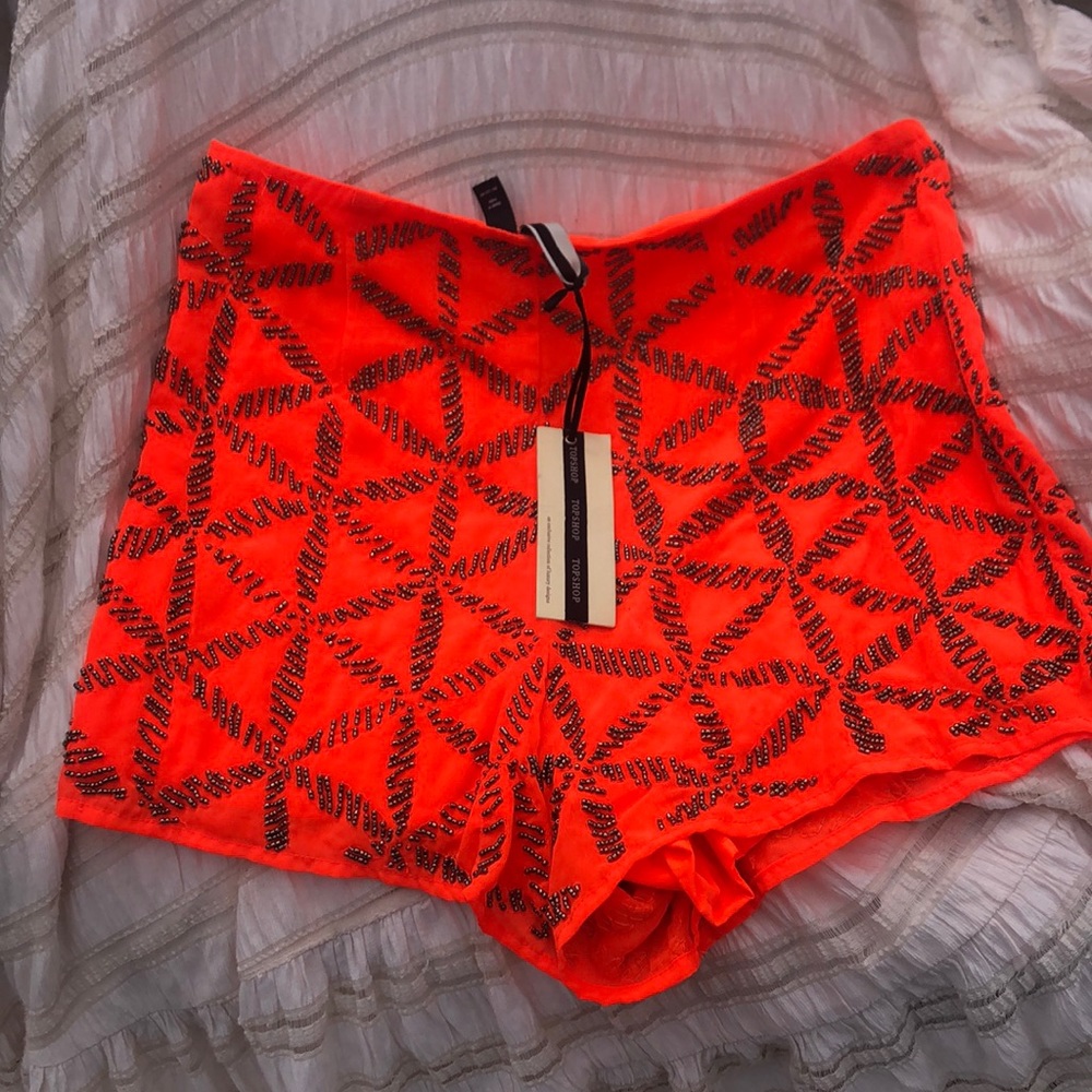 Top shop neon orange beaded shorts size 6
